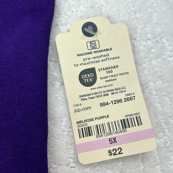 New! St. John’s Bay purple long sleeve v-neck cotton t-shirt 5X - Picture 5 of 8
